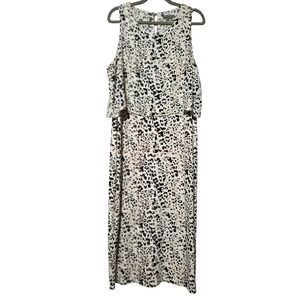 Vince Camuto Women's XL Leopard Print Cold Shoulder Maxi Dress Tiered Layered‎